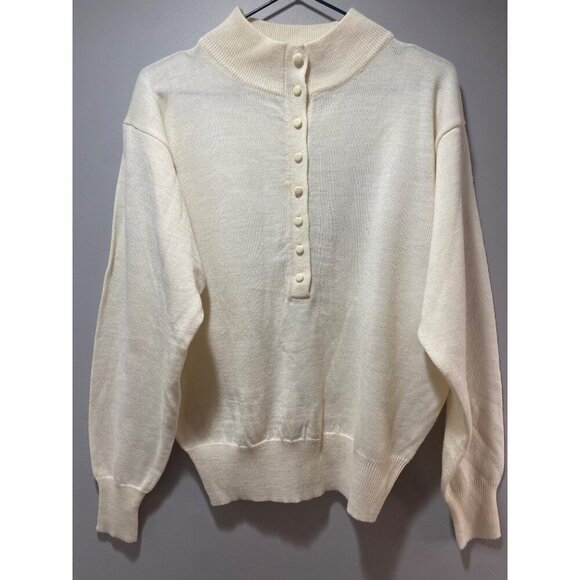 Vintage Yarn Works 90s Bishop Sleeve Button Front Ivory Sweater Women's M - Picture 1 of 5